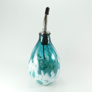 Handblown Glass Olive Oil Bottle with Stainless Steel Pourer, Signature Series image 4