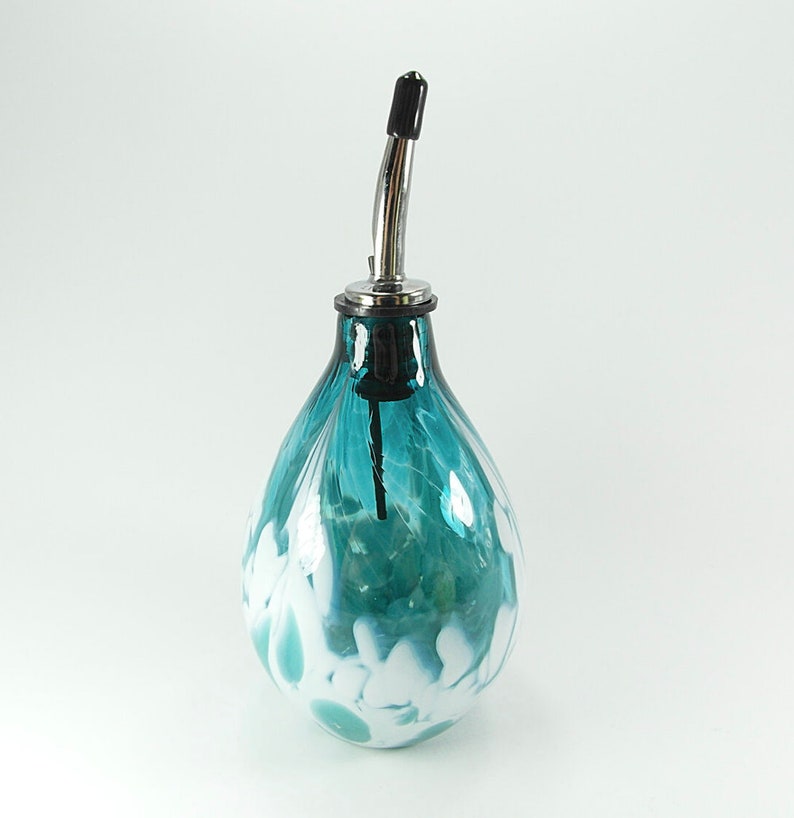 Handblown Glass Olive Oil Bottle with Stainless Steel Pourer, Signature Series image 4