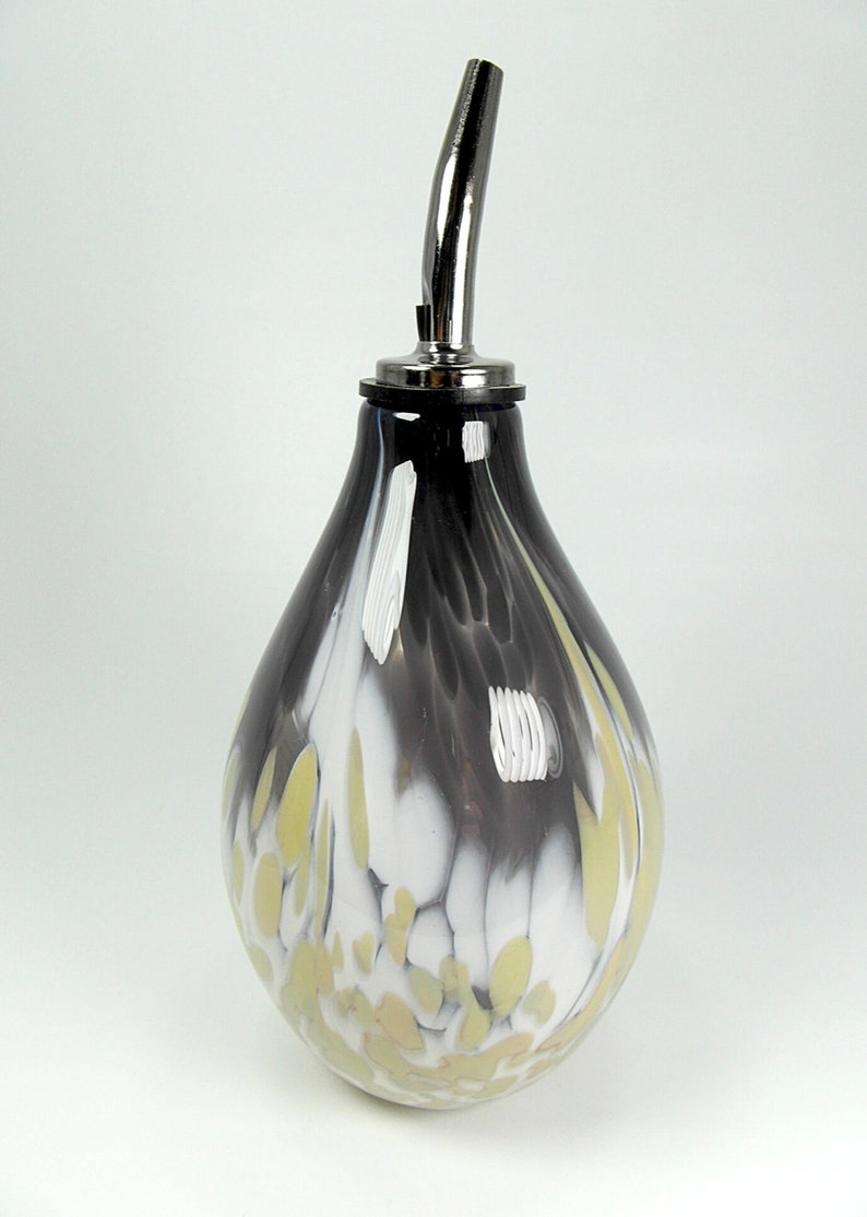 Handblown Glass Olive Oil Bottle with Stainless Steel Pourer, Signature Series image 7