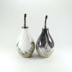 Hand Blown Glass Olive Oil Bottle Set in Grey, White and Beige, made to order