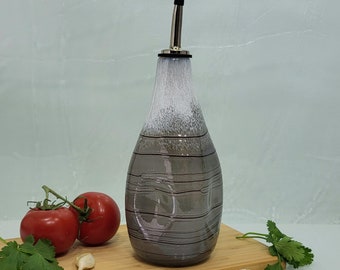 Soft Grey ,Handblown Glass Olive Oil Bottle with Stainless Steel Pourer, Modern Minimalist Series