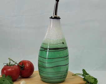 Soft Green Olive Oil & Vinegar Bottle, Glass, Stainless Steel Pourer, Modern Minimalist Series