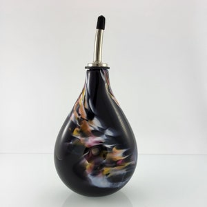Blown Glass Olive Oil Dispenser in Black and White with Colorful Spots
