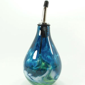 Handblown Glass Olive Oil Bottle with Stainless Steel Pourer, Signature Series image 2