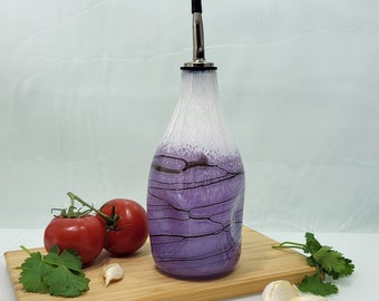 Hyacinth Purple Olive Oil & Vinegar Bottle, Blown Glass, Refillable, EVOO, cooking gift
