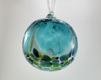 Cobalt blue and white hand blown glass ornament