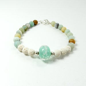 Custom Memorial Jewelry, Ashes into Glass Bead, Bracelet with Lava Rocks, Pet Cremation Jewelry