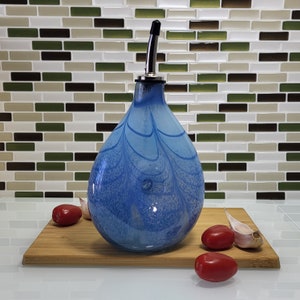 Ombre Blue Olive Oil Dispenser, Art Glass, Handmade