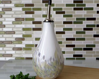 Hand Blown Glass Olive Oil Dispenser in White, Grey and Warm beige