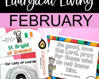 February Catholic Liturgical Living, Valentine's Day Religion Activities, No prep printable Catholic homeschool activities for kids