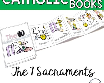 Seven sacraments printable mini book, Catholic sacrament coloring book for baptism First Holy Communion Confirmation sacramental prep