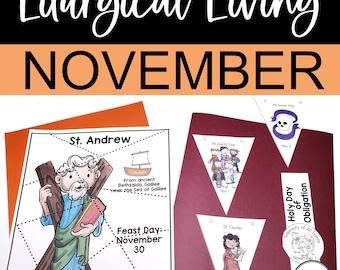 November Catholic Liturgical Living Printable Pack, No prep Liturgical Religion Activities for All Saints' Day All Souls' Day Thanksgiving