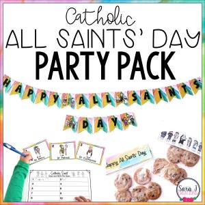 All Saints&#39; Day Party Pack for Kids, Catholic Saints Printables for Kids, Decorations, Food Toppers, Saint Activities for All Ages