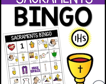 Catholic Sacraments Bingo - Activities for Baptism, Reconciliation, Confirmation, Eucharist, Holy Orders, Anointing of the Sick, Matrimony