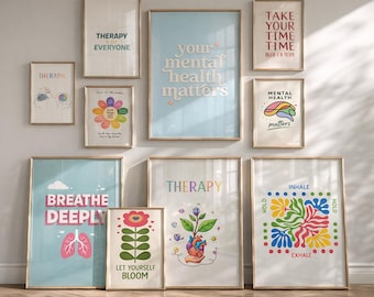 10 Mental Health Posters, Trendy Wall Art for Therapy Office Decor, Inspirational Prints, Mental Health Quotes, Counselor Office Art