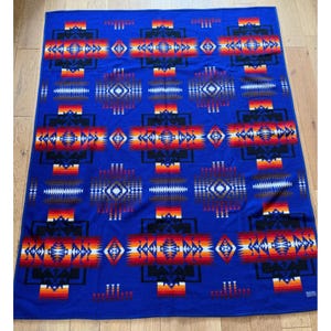 Vintage Pendleton Beaver State Wool Blanket Blue Chief Joseph Geometric