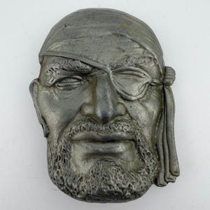 Vintage pirathuvudbältesspänne OS Silver/Tennfärgad Vintage 3D-ögonlapp Biker
