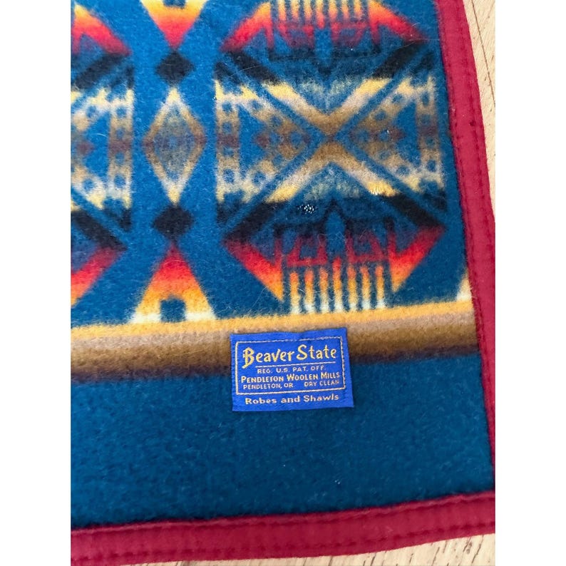 Manta de lana Pendleton Beaver State, Chief Joseph, color azul verdoso y naranja, 32 x 44 pulgadas, EE. UU. imagen 2