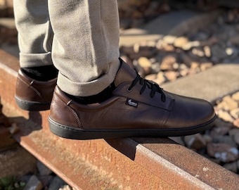 Men Barefoot Shoes, Barefoot casual Sneakers, Brown Wider Shoe, Handmade, Zero Drop, Natural leather shoes