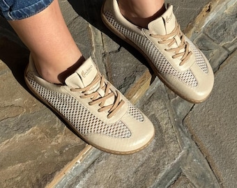 Woman Barefoot Shoes, Barefoot casual Sneakers, Beige Wider Shoe, Handmade, Zero Drop, Natural leather or Vegan Insole