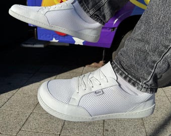 Woman Barefoot Shoes, Barefoot casual Sneakers, White Wider Shoe, Handmade, Zero Drop, Natural leather or Vegan Insole