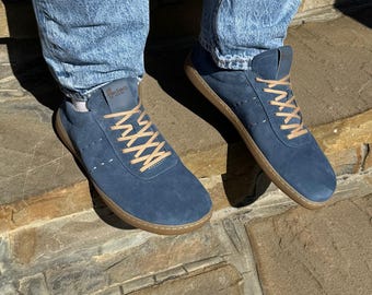 Men Barefoot Shoes, Barefoot casual Sneakers, Navy Wider Shoe, Handmade, Zero Drop, Natural leather shoes