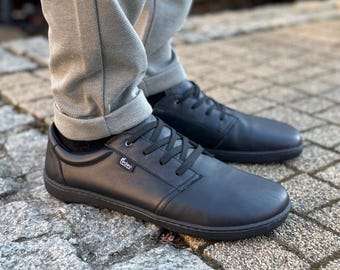 Men Barefoot Shoes, Barefoot casual Sneakers, Black Wider Shoe, Handmade, Zero Drop, Natural leather shoes