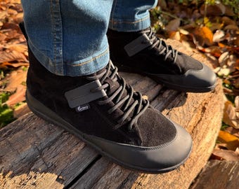 Men Winter Barefoot, Casual Boots, Black Fall Shoes, Handmade, Zero Drop, Thermal Insole, Men's Ankle Boots, Made by EDEO in Poland