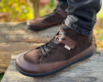 Men Winter Barefoot, Casual Boots, Brown Fall Shoes, Handmade, Zero Drop, Thermal Insole, Men's Ankle Boots, Made by EDEO in Poland