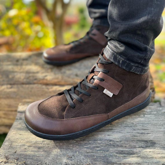 Men Winter Barefoot, Casual Boots, Brown Fall Shoes, Handmade, Zero Drop, Thermal Insole, Men's Ankle Boots, Made by EDEO in Poland