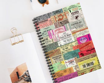 Notatnik na bilety koncertowe w stylu vintage, dziennik muzyki indie rockowej, retro spiralny notatnik