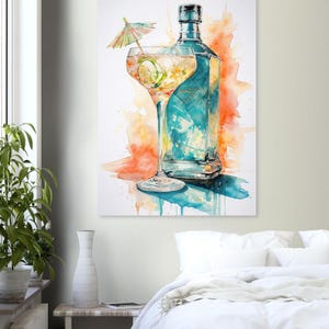 Watercolor Summer Cocktail Wall Print – Refreshing Bar Cart Decor