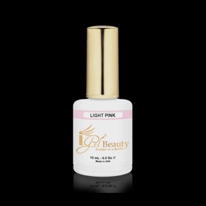 May include: A white bottle of iGel Beauty Builder in a Bottle nail gel with a gold cap. The label features the text LIGHT PINK, iGel Beauty, and 15 mL - 0.5 Oz. The bottle has a cylindrical shape with a flat base and a metallic gold screw-on lid.