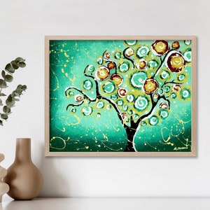 Tree of Life Art Print Emerald Green Wall Decor Modern Farmhouse, Nature Art Print, Turquoise Home Decor image 2