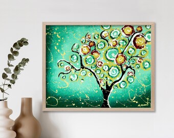 Tree of Life Art Print, Turquoise Wall Art, Emerald Green Decor, Modern Farmhouse Nature Art Print, Turquoise Home Decor