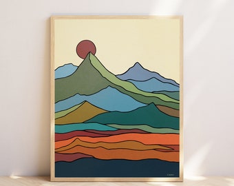 California Mountain Wall Art Print, Minimalist Mid-Century Modern Landscape, Scandinavian Art Style, Nature Art