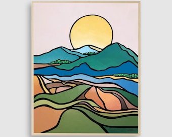 Napa Valley Landscape Painting: Mid-Century Modern Original Sun Mountain Wall Art (24x30)