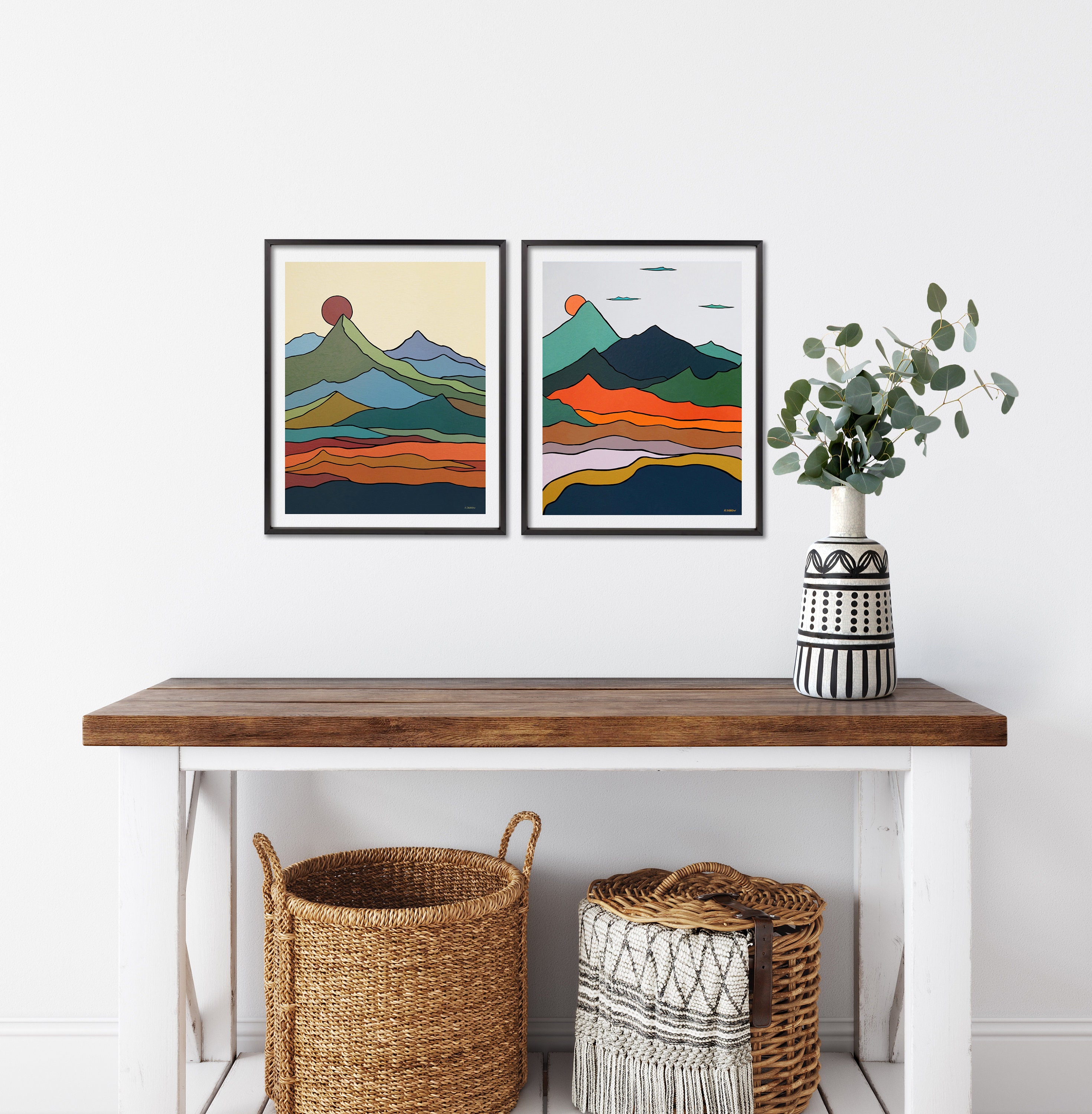 Set of 2 Prints Mountain Wall Art Scandinavian Nordic Art | Etsy