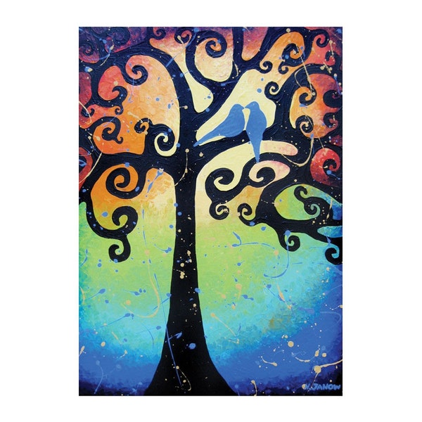 ACEO Print Tree of Life Whimsical Art Lovebirds Signed