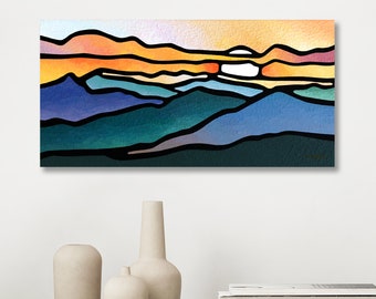 Blue Ridge Mountain Wall Art Original Mountain Painting Mid Century Modern Art Minimalist Boho Decor Gift for Nature Lovers