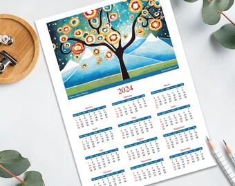 2024 Calendar Monthly Calendar 2024 Wall Art Calendar, Nature Calendar, Tree of Life Fine Art Calendar, Turquoise Home Decor
