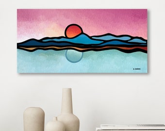 Blue Ridge Mountains Wall Art Mid Century Modern Original Painting Abstract Mountain Art Sunset Wall Art Panoramic Landscape