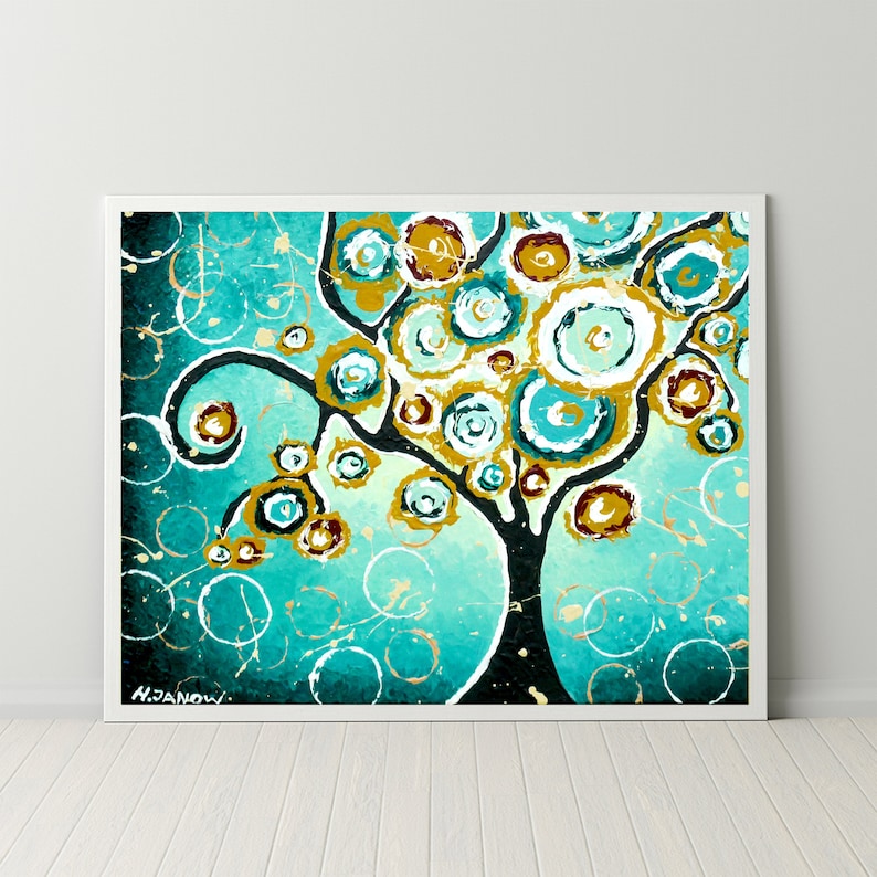 Tree of Life Print Brown Teal Wall Art, Turquoise Home Decor, Woodland Wall Art, Modern Farmhouse Wall Decor image 5