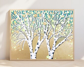 Rustic Country Original Birch Tree Painting, Neutral Wall Art Landscape Painting, Country Farmhouse Decor, Beige Home Decor