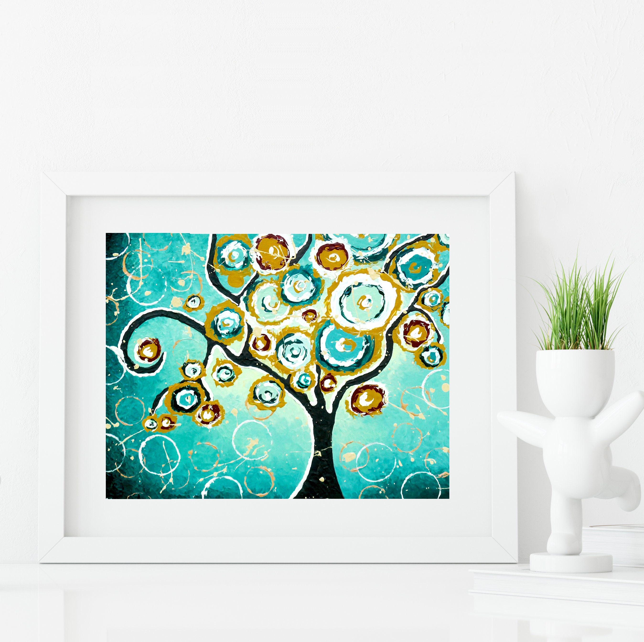 Tree of Life Modern Art Print Turquoise Home Decor Wall Art