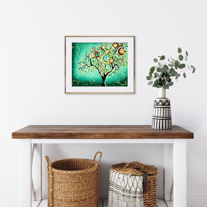 Tree of Life Art Print Emerald Green Wall Decor Modern Farmhouse, Nature Art Print, Turquoise Home Decor image 4