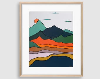 Mid-Century Mountain Landscape Print: Lake Tahoe Art, 11x14 Digital Download
