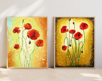 Mothers Day Gift Set of 2 California Poppies Prints, Wildflowers Wall Art, Red Poppy Prints, Floral Wall Art, Rustic Farmhouse Wall Art