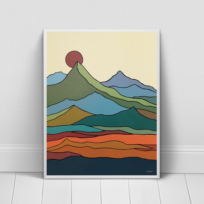 California Mountain Wall Art Print, Minimalist Mid-Century Modern Landscape, Scandinavian Art Style, Nature Art image 4