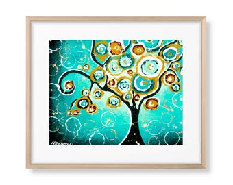 Tree of Life Art Print: Brown Teal Turquoise Farmhouse Decor (Digital Download 11x14)